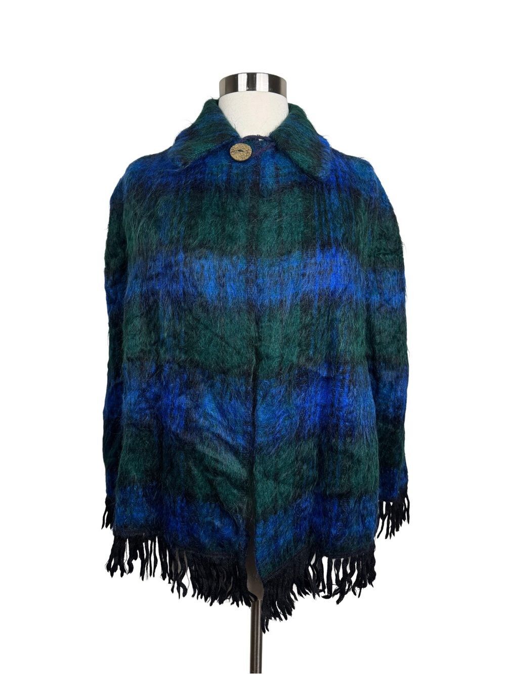 Vintage Tartan Fringe Scottish Wool Mohair Poncho Shaw Arm Hole The Scotch House
